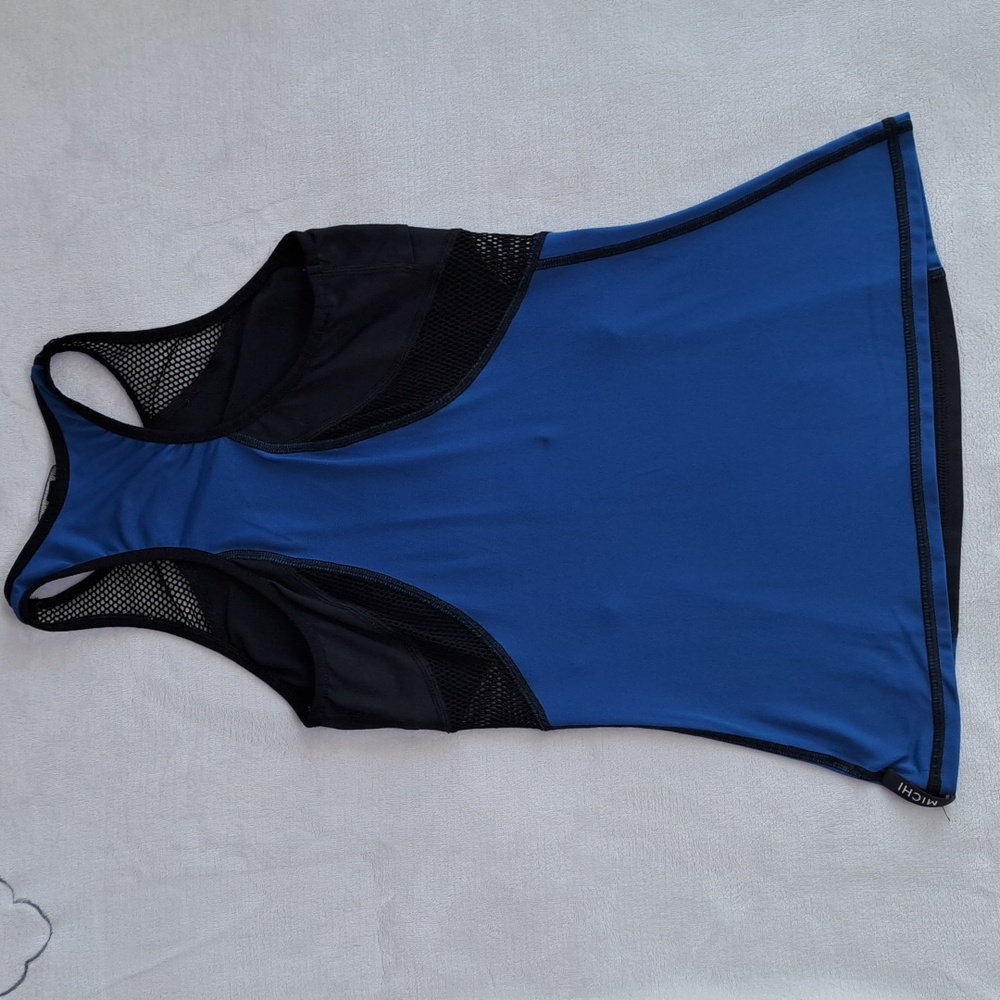 MICHI XS Blue Black Mesh Stretch Sleeveless Racerback Activewear Yoga Tank Top - Picture 9 of 15